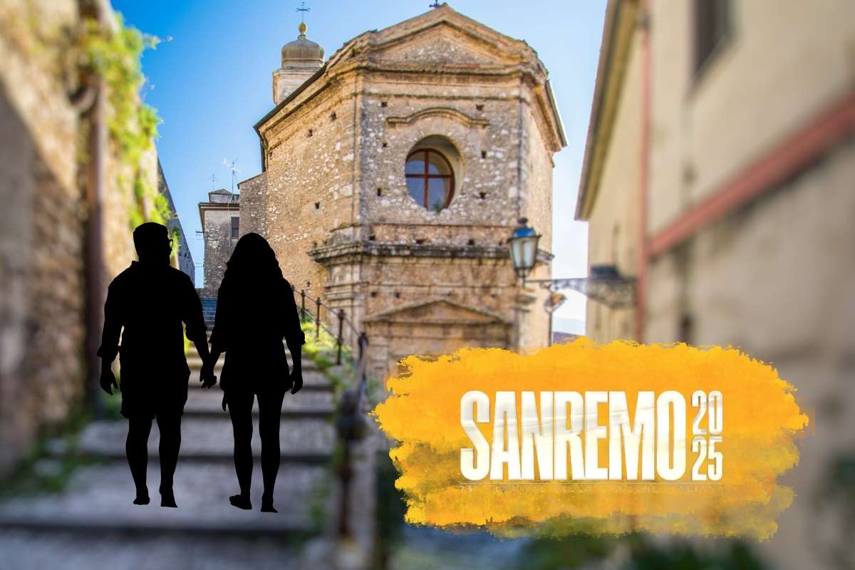 Chiesa, logo Sanremo e sagoma coppia